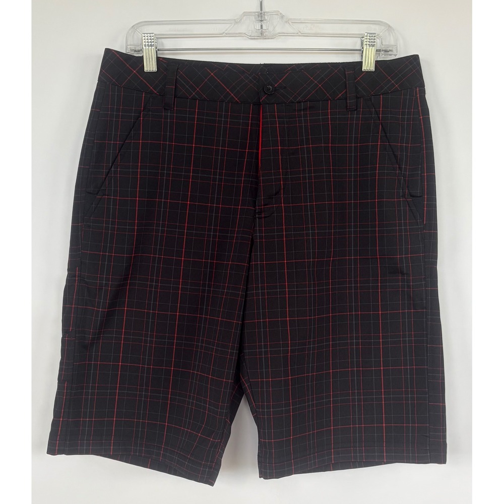 Fila Sport Golf Mens Shorts Size 32‎ Black Red Plaid Performance Flat Front